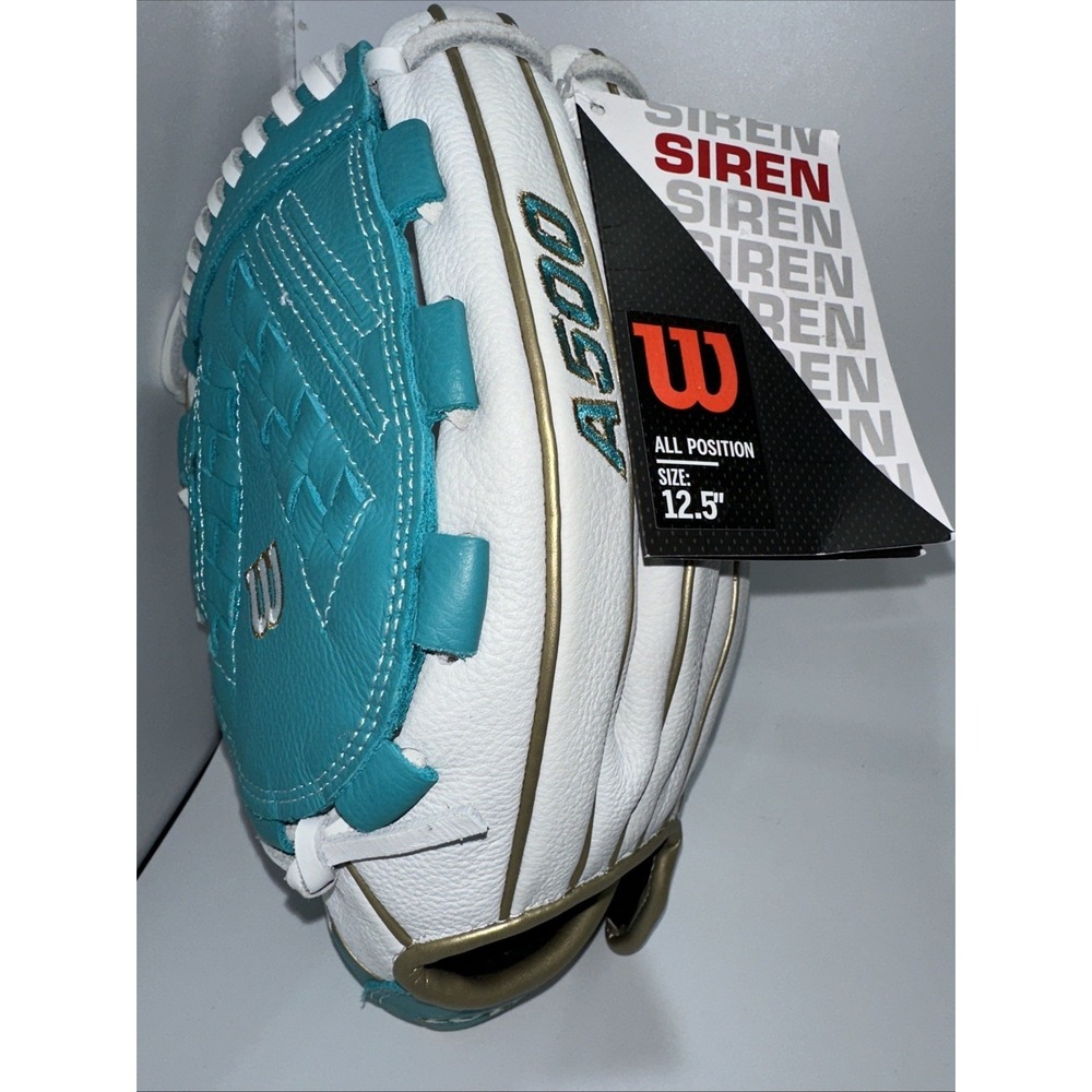 Wilson A500 Left Handed Throw 12.5"‎ Softball Glove White- Turquoise